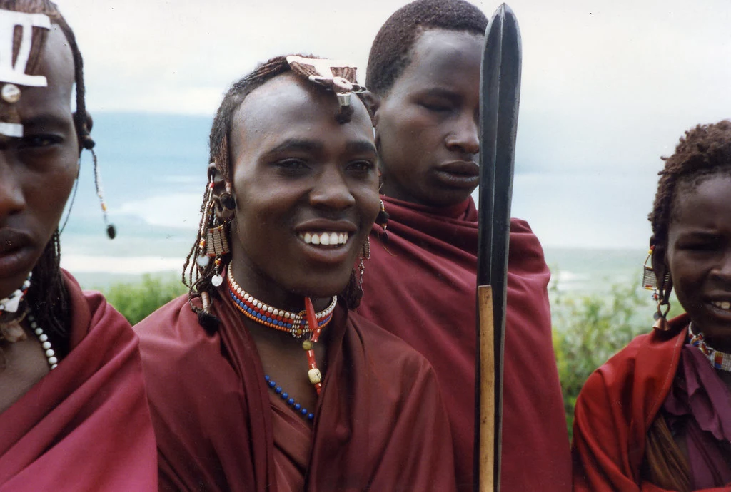  Masai  youths at the rim of Ngorongoro crater