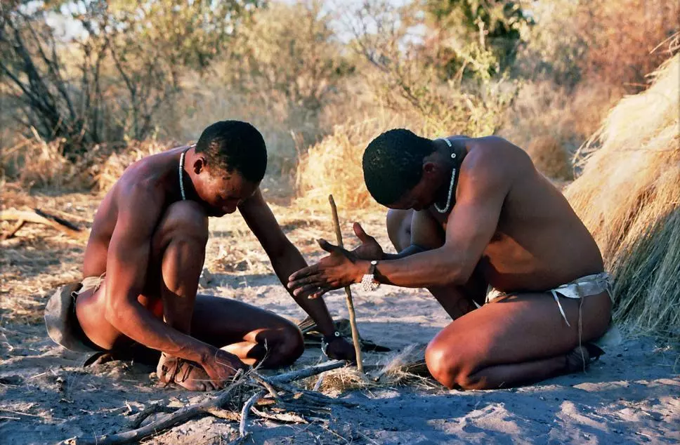 Khoisan Tribesmen  Lighting Fire