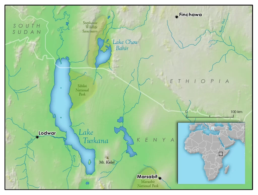 Map of Lake Turkana, Maasai Thought to have come from North.