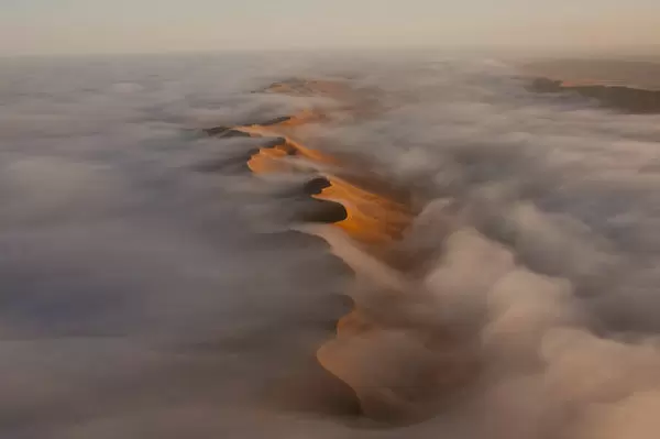 Aerial of fog over the Namib Desert, Namibia